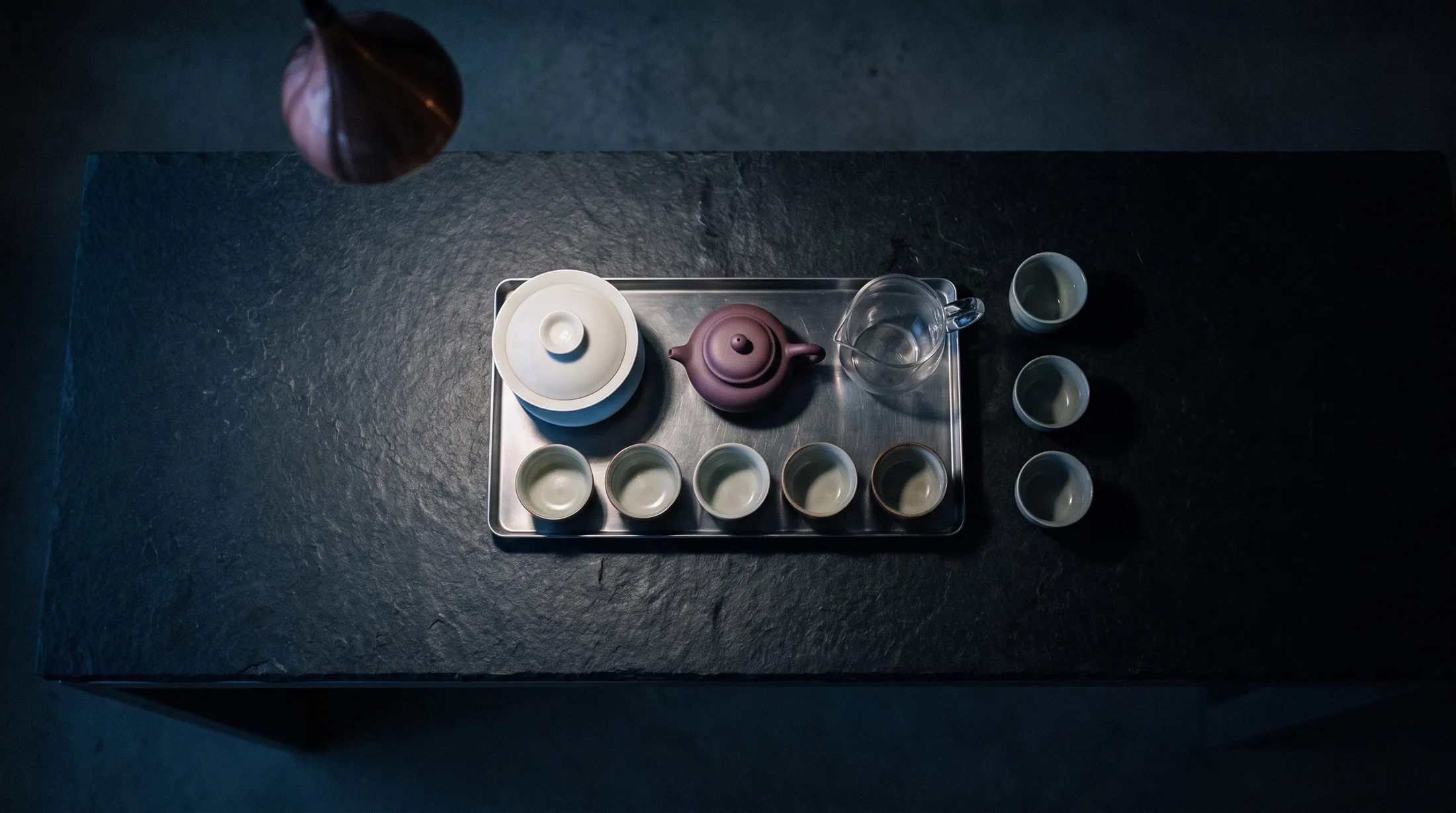 Chinese gongfu teaware on a bamboo tea tray