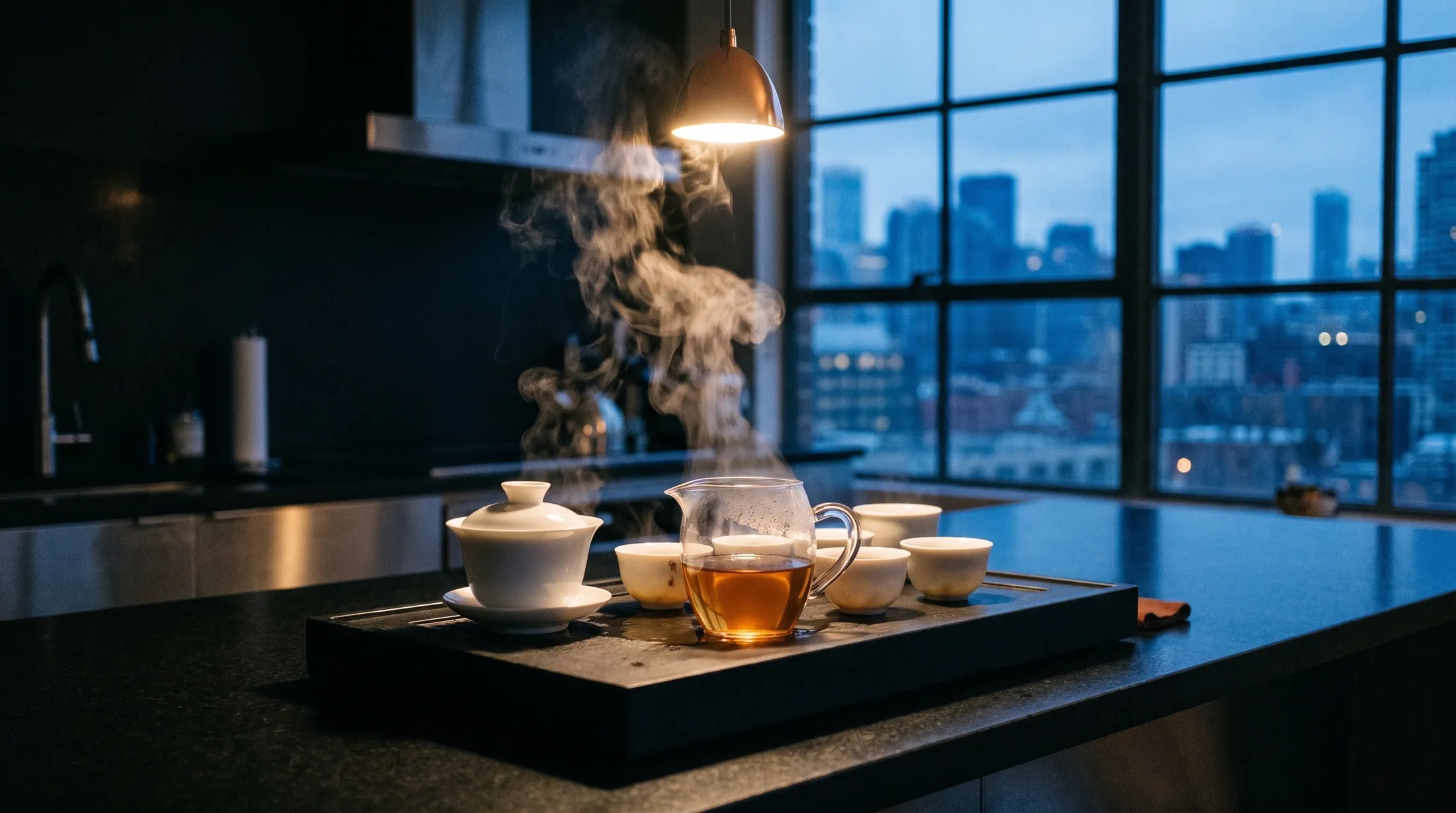 gongfu tea setup from above